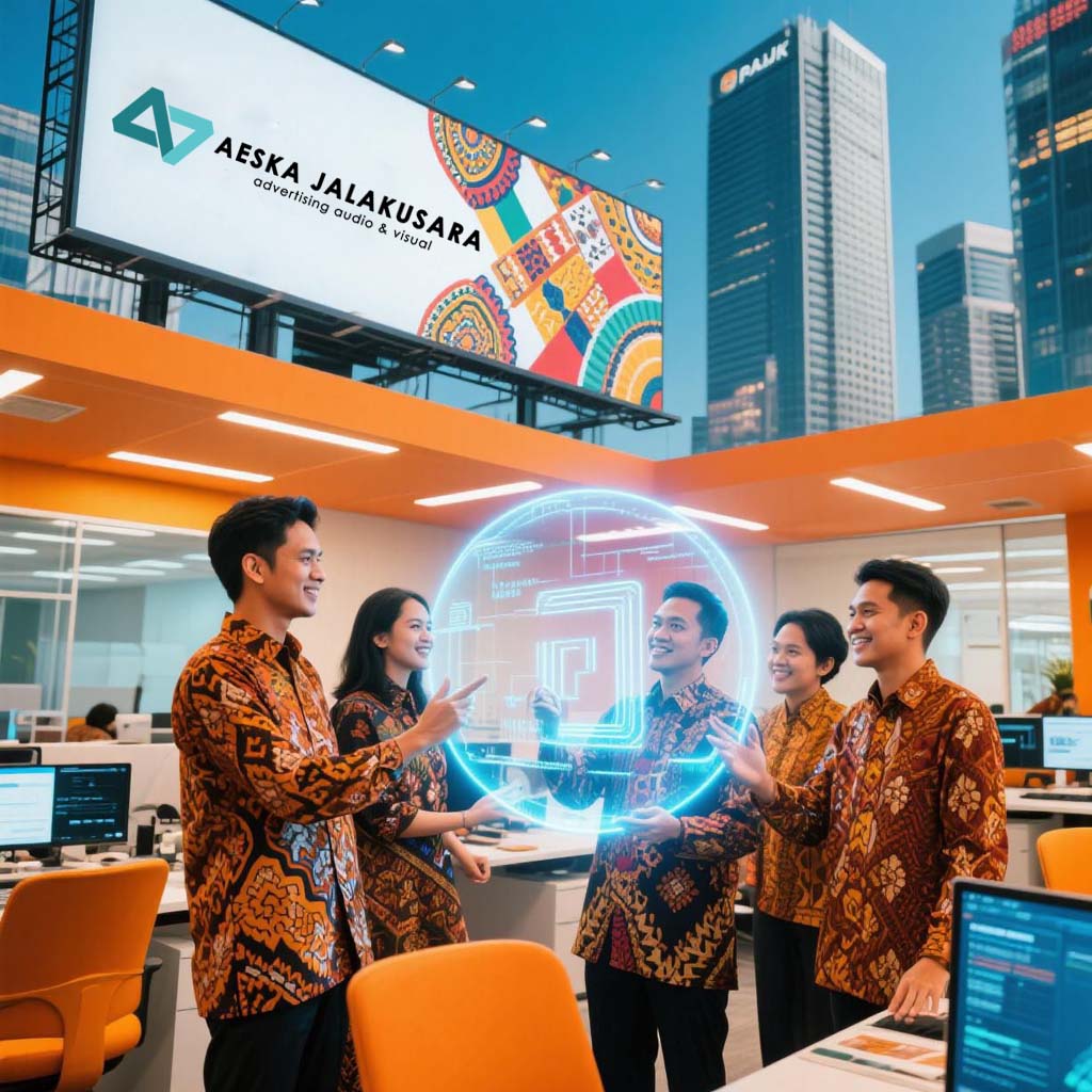Tim profesional PT Aeska Jala Kusara di kantor modern dengan peralatan kerja multimedia dan IT